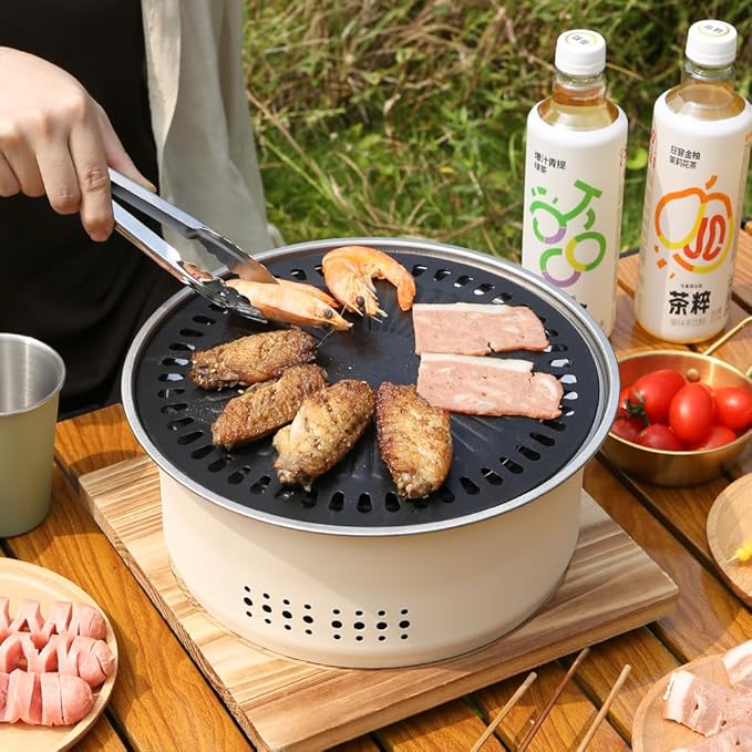 SANQIAHOME Stainless Steel Charcoal Portable Barbecue Grill, 10.5 Inches Non-Stick,Round,Barbecue or Hot Pot, Boiling Water,Charcoal Stove for Home Party Outdoor Camping