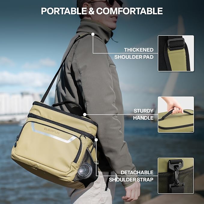 EVERFUN Small Cooler Bag 24 Can Insulated Lunch Box Double Deck Soft Leak-Proof Waterproof Collapsible Ice Chest for Men Women Work Travel Car Trip Picnic Beach