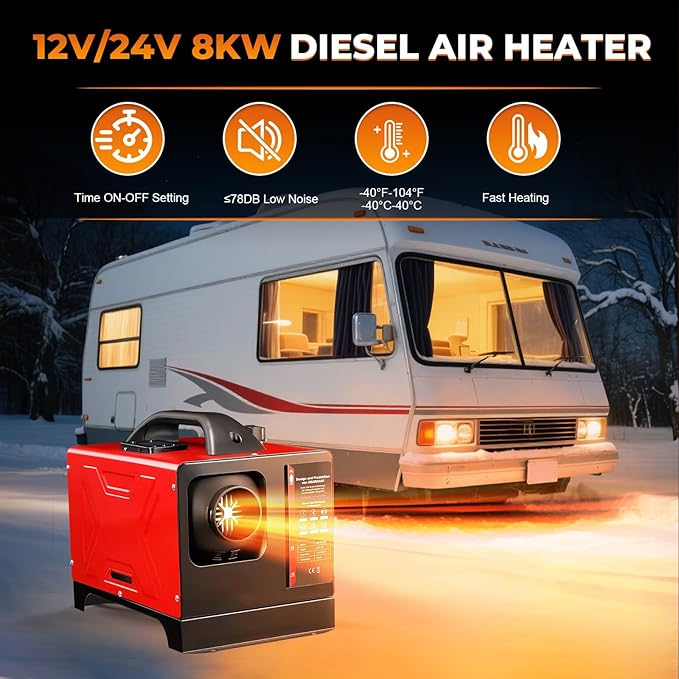 8KW Diesel Heater 12V/24V/110V All in One,diesel heater 12v Come with APP Control, Remote Control and LCD Display,Air Diesel Parking Space Heater for RV Truck Boat Car Home Tent Bus