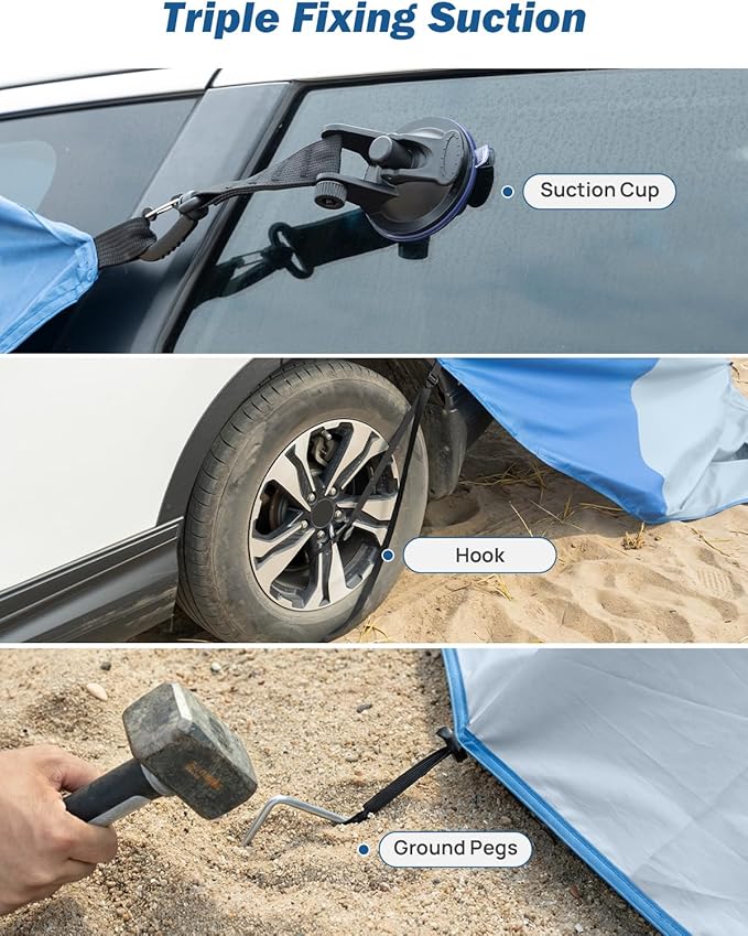 JOYTUTUS Camping Privacy Shelters, Hatchback Changing Room with Magnets & Suction Cups, Easy Setup SUV Tailgate Tent, Waterproof Car Cabana for Camping, Beach, Picnic, Toilet, Fits SUV, Van, Truck