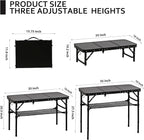 Folding Picnic Table with Storage Net, Matte Black Aluminum Folding Table 35" x 16", Adjustable Height Max 27.5", Lightweight Portable for Camping Travel Grill Indoor