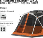 CORE Tent for Family Camping | 4 Person & 6 Person Portable Camp Tent with Carry Bag for Outdoor Car Camping | Included Gear Loft Organizer for Camp Accessories