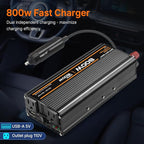 800W Power Inverter, Inverter 12V to 110V with 2 AC Outlets, 2.1A USB Port, Car Power Inverter with Alligator Battery Clamp for Phone, Laptop on Camping, Road Trip
