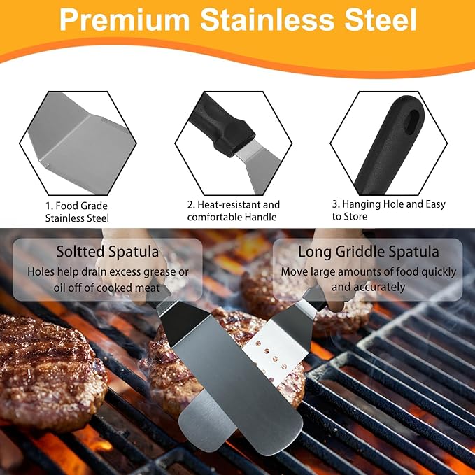 150Pcs Griddle Accessories Kit, Flat Top Grill Accessories Set for Blackstone and Camp Chef, Griddle Spatula Set with Metal Spatula, Enlarged Spatulas, Basting Cover for Outdoor Barbecue