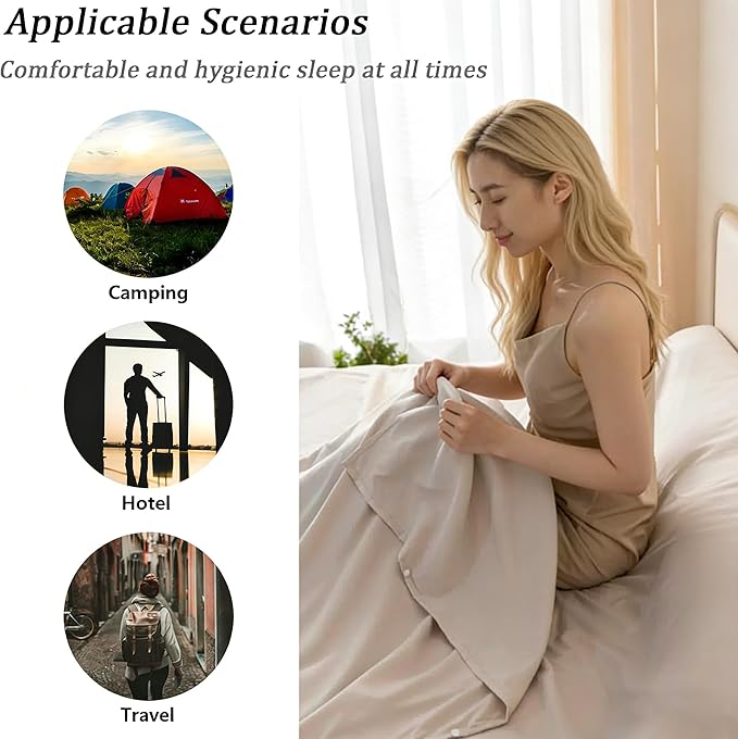Sleeping Bag Liner Ultralight Sleep Sack Travel Sheets for Adults Liners, Lightweight Double Camping Inner Hostel Fresh Back Hiking Bed