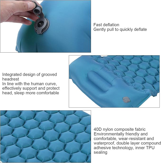 Camping Sleeping Pad Mat Foot Press Inflatable Cushion Mattress, Durably 40D Nylon TPU Laminate, Lightweight 700g, Compact Folding Size for Tent Hiking Travel (Peacock Blue)