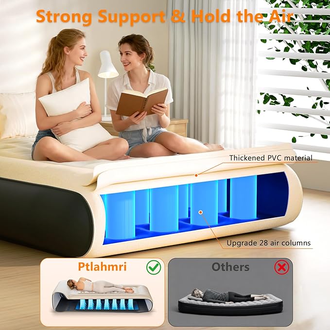 Queen Air Mattress Full with Built in Pump for Camping 16" High Speed Inflatable Mattress Inflation Completed in 3 Minutes, Luxury Blow up Mattress Comfort Flocked Airbed for Guest,Home