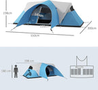 Outsunny 5-6 Man Camping Tent, 3000mm Waterproof Family Tent with Porch and Sewn in Groundsheet, Portable with Bag, for Fishing Hiking Festival