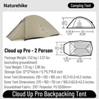 Naturehike Cloud up Pro Camping Tent, 1/2/3 Person Ultralight Tents, 3 Season Backpacking Tent, Waterproof for One Man, Self-Standing Easy Setup for Cycling, Outdoor Camp