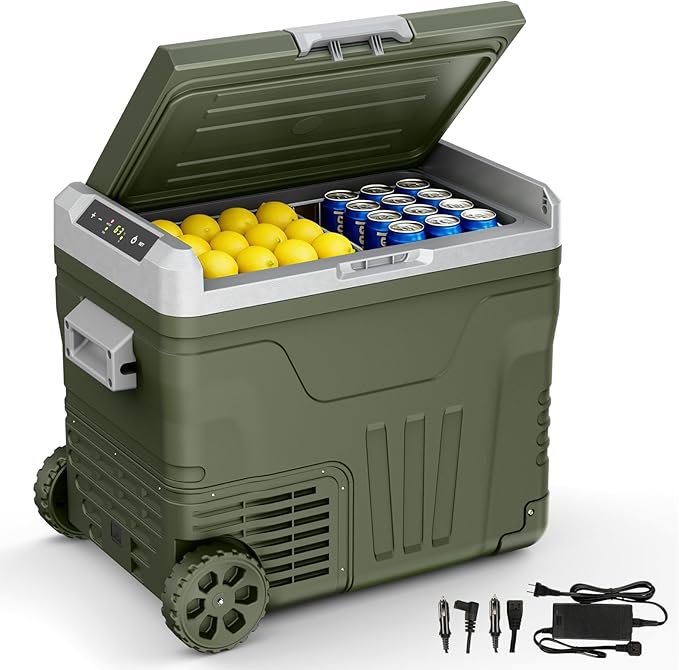 Antarctic Star 12 Volt Refrigerator,53QT(50L)Electric Cooler Compressor, Portable Refrigerator -4℉~68℉,Car Fridge 12/24V DC 100-240V AC,Portable Freezer with Wheels&2 Baskets for Camping,Travel,GREEN