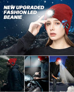 Bluetooth Beanie with Light, USB Rechargeable LED Headlamp Winter Hat, Men Women Valentine's Day Gifts