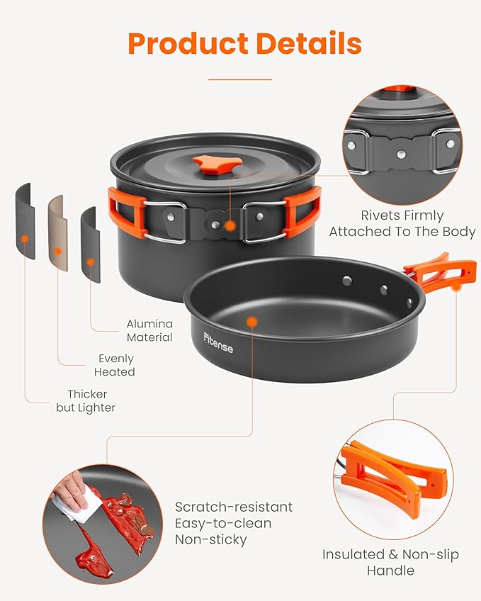 21Pcs Camping Cookware Mess Kit for 2, Lightweight Camping Kitchen Pots and Pans Set, Portable Cooking Essentials for Backpacking, Hiking and Picnic