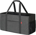 LHZK Standing Extra Large Utility Tote Bag with Metal Wire Frame and the Sides Rinforced, Extra Large Tote Bag with Handle, Reusable Grocery Bags Foldable, Beach Bag, Car Tote (Grey)