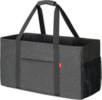LHZK Standing Extra Large Utility Tote Bag with Metal Wire Frame and the Sides Rinforced, Extra Large Tote Bag with Handle, Reusable Grocery Bags Foldable, Beach Bag, Car Tote (Grey)