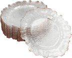 Charger Plates Set Round Embossed Dinner Plate Chargers Plastic Elegant Floral Plates for Dinner Wedding Party Event Table Kitchen Decoration 25PCS (Clear Gold 25pcs)