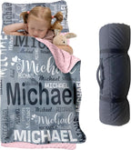 Personalized Toddler Nap Mat for Preschool, Custom Name Kids Sleeping Bag for Daycare, Kindergarten Roll Up Sleeping Mat with Removable Pillow and Soft Blanket, Fun Themes for Boys & Girls