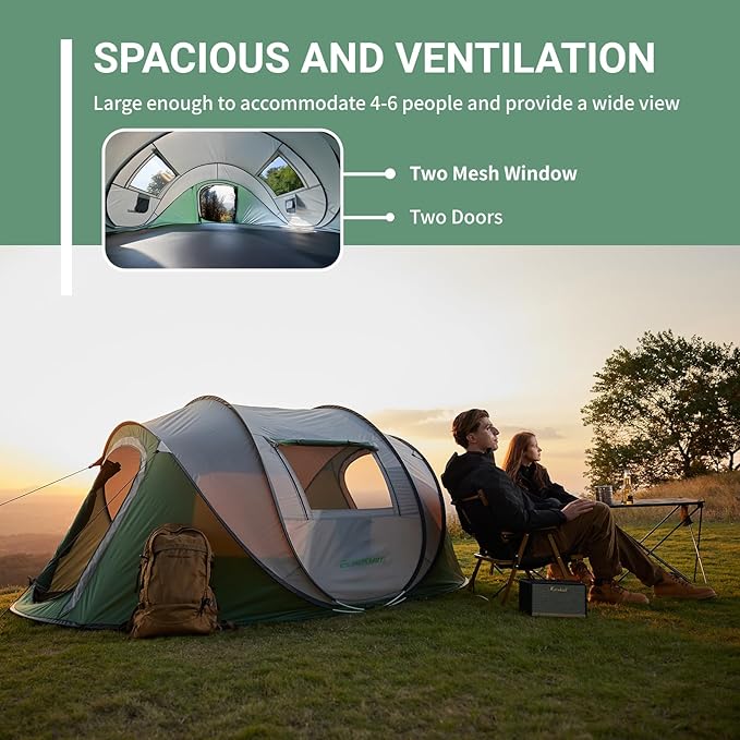 EchoSmile Instant Pop Up Camping Tent, 2/4/6 Person, Easy Setup Tent, Water Resistant Dome, Portable with Carry Bag