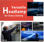 Rechargeable LED Headlamp (Red), 400 Lumens, 230° Wide Beam, USB-C, 5 Modes — Lightweight, Adjustable Headband; Hard Hat Clips for Camping, Hiking, Running & Repairs