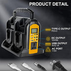 350W Power Inverter for Dewalt 20V 60V Li-ion Battery, 4-Port 20V to 120V Pure Sine Wave Inverter with LED Light, 3 USB-A Port, 1 USB-C Port, 1 DC Port, Power Station for Outdoor Camping (Tool Only)
