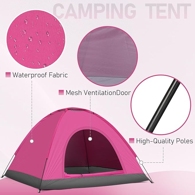 Camping Tent, Waterproof & Windproof Camping Dome Tent Automatic Pop Up Quick Shelter with Portable Carry Bag for Outdoor Hiking