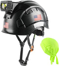 GREEN DEVIL Safety Hard Hat with Rechargeable Headlamp Light and Helmet Liner Chin Strap Men Vented Work Hardhats ANSI Z89.1 Approved Cascos de Construccion Ideal for Industrial Construction Forestry