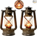 2 Pack LED Vintage Lantern Battery Powered Lanterns with Flame Wick Waterproof Camping Lamp Vintage LED Flame Lamp Hanging Lantern Lights Landscape Patio Garden Pathway Decor for Indoor/Outdoor Use