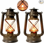 2 Pack LED Vintage Lantern Battery Powered Lanterns with Flame Wick Waterproof Camping Lamp Vintage LED Flame Lamp Hanging Lantern Lights Landscape Patio Garden Pathway Decor for Indoor/Outdoor Use