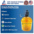 Translucent See-Thru Military Water Filter Canteen, OD Green, 1 Quart/32oz | Built-in Nano Filter | Improves Taste & Odor | Camping, Hiking, Backpacking, Outdoor & Travel