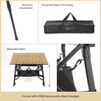 ARROWHEAD OUTDOOR 39" Aluminum Folding Camp Roll Up Table w/Adjustable Height, Undertable Mesh Storage, Carry Bag