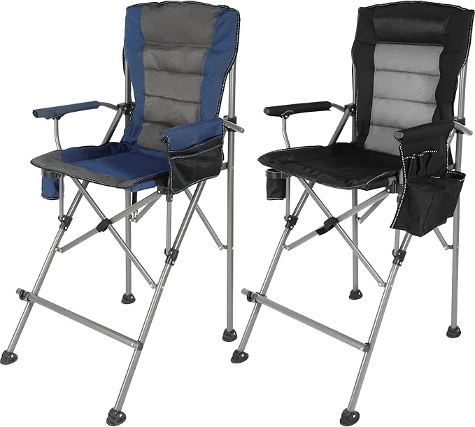 Extra Tall Folding Chairs for Adults 2 Pack, Portable Bar Height Foldable Director Chairs for Camping Outside, Comfortable with Makeup PocketHigh Back and Footrest, Blue and Black