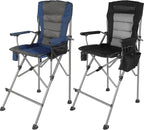 Extra Tall Folding Chairs for Adults 2 Pack, Portable Bar Height Foldable Director Chairs for Camping Outside, Comfortable with Makeup PocketHigh Back and Footrest, Blue and Black