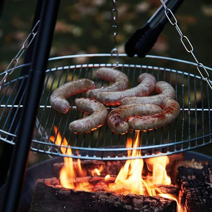 20-Inch Large Cooking Grill Basket with Chain for Outdoor Campfire Swing Grill