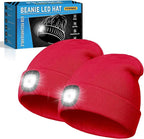 Beanie Hats with Light, USB Rechargeable LED Hand Free Headlamp, Birthday Gifts for Men, Women, and Teens, Ideal for Camping, Hiking, 2 Pack, Red