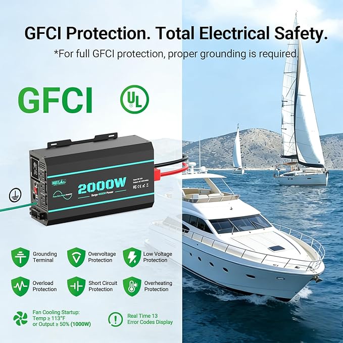HQST 2000W Pure Sine Wave Inverter 12V DC to 110V AC Converter, w/ 4000W Peak, GFCI Protection, 3X AC Sockets, Hardwire Port, Remote, Solar Power Inverters for Vehicles, Camping, RVs, Home, Off Grid