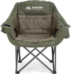 Oversized Camping Chair Padded Camping Chairs Heavy-Duty Foldable Camping Chairs with Cup Holder and Cooler Bag Portable Lawn Chair for Sports Outdoors-Support 450LBS, Green