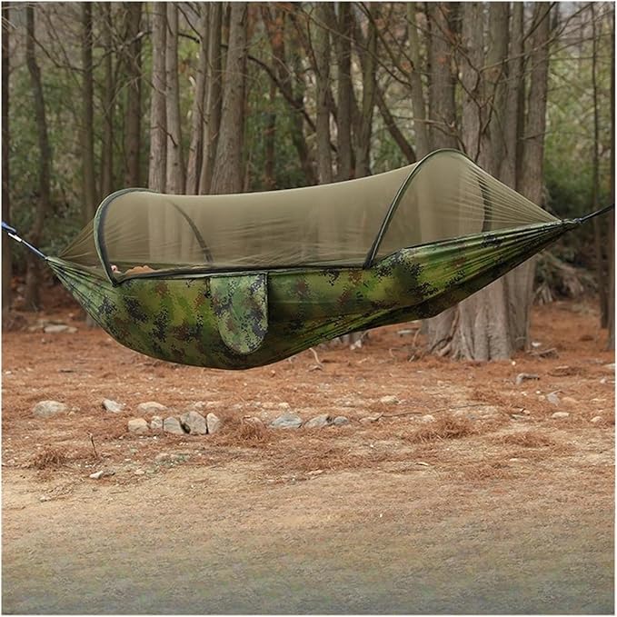 Camping Hammock With Mosquito Net Sleeping Tent Hammock Suitable Camping Hammock Outdoor Furniture，Compatible For Garden(Orange Grey)