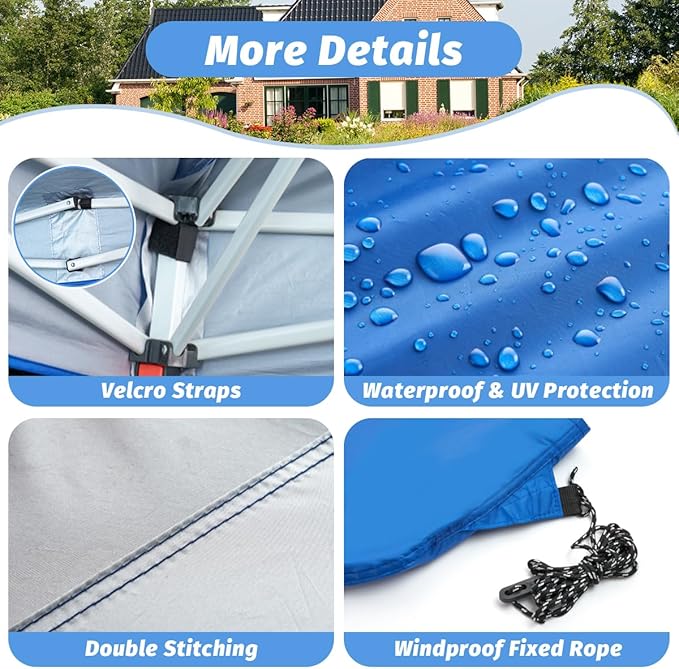 10×10FT Canopy Tent Replacement Top, Instant Pop Up Canopy Straight Leg Replacement Cover for Outdoor Garden Picnic, Camping(Blue, 10x10FT)