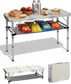 Outvita Folding Table, 3FT Aluminum Camping Table with Storage Adjustable Height Picnic Table Lightweight for Carring Outdoor Party Events Beach