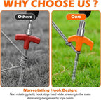 8" Heavy Duty Screw in Tent Stakes, Metal Camping Stakes, Drill-In Ground Anchor, Threaded Stakes for Canopies, Gardening, Yard Inflatables, with Hex Socket and Storage Bag (12, Orange)