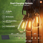 addlon 102FT(96+6) Solar String Lights Outdoor Waterproof with Remote, 30+2 LED Shatterproof Bulbs, Dimmable & Timable, Solar Lights Outdoor, Patio Lights for Garden, Backyard, Party, Camping Decor