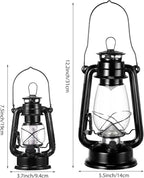 Hortsun 2 Pcs 12 Inch Vintage LED Hurricane Lantern Metal Black Outdoor Battery Operated Hanging Lantern with Warm LEDs and Dimmer Switch for Indoor Rustic Farmhouse Country Camping Decor