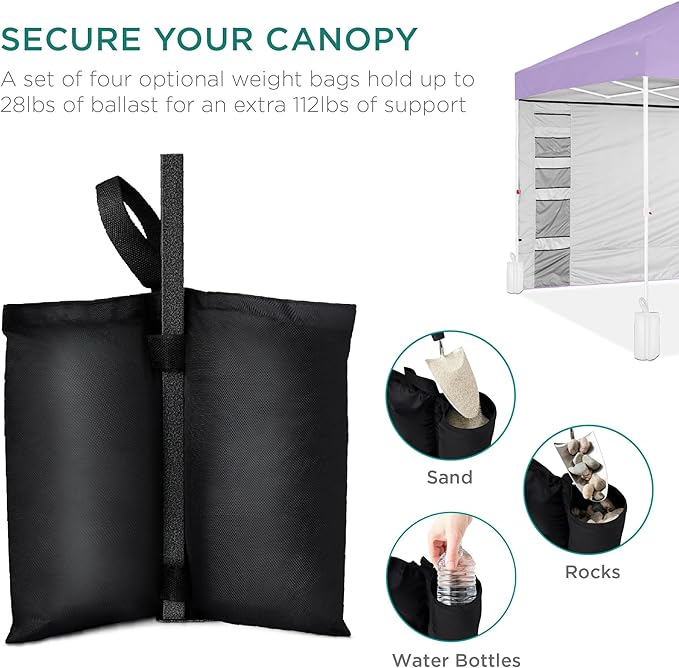 Best Choice Products 10x10ft Pop Up Canopy Tent with Sidewall, 1 Person 1 Minute Set Up, Carry Case, 4 Weight Bags - Lilac/White