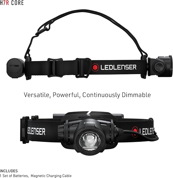 Ledlenser H7R Core Rechargeable Headlamp - Black - 1000 Lumens Boost & 250m Beam Headlamp - IP67 Waterproof Hard Hat Light - Magnetic Charge & Stepless Dimming Flashlight