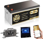 48V 100Ah LiFePO4 Golf Cart Battery | 51.2V 100Ah with 200A BMS | 10.24kW Max Power & 1000A Peak | Built-in LCD Display/APP Monitor & 58.4V 18A Charger | 8000+ Deep Cycles | For Golf Carts, RV, Solar