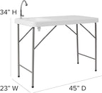 Flash Furniture Wesley 4' Portable Fish Cleaning Table with Sink, Outdoor Portable Folding Camping Sink Table with Faucet, and Hose Attachment, White