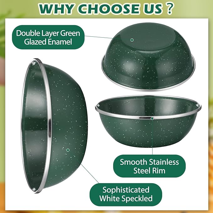 Sawysine 8 Pcs 6 Inch Enamel Bowl for Camping and Backpacking Enamelware Mixing Bowls Camping Cookware for Outdoor Cooking, Picnic, Snacks, Home, Farmhouse(Green)