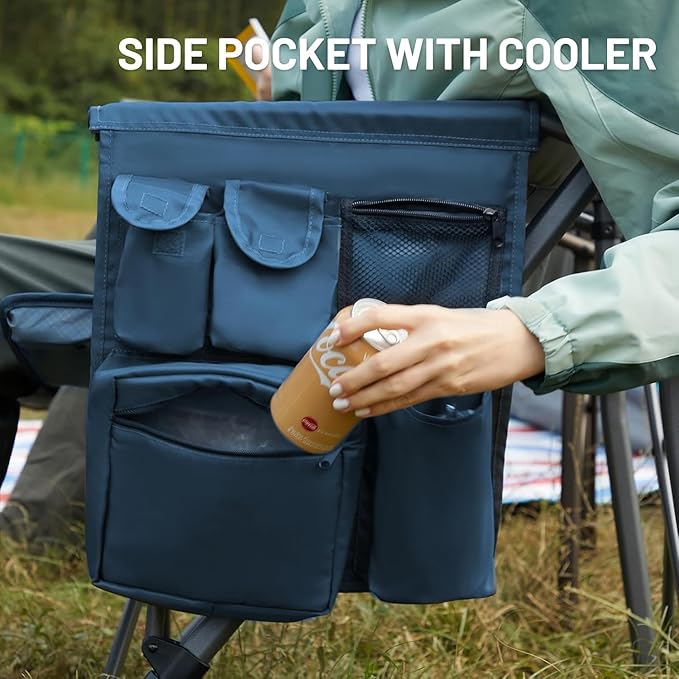 Timber Ridge 500lbs Oversized Folding Camping Chair, Heavy Duty Lawn Chair for Adults, Portable Collapsible High Back Chair with Cup Holder, Side Pocket Cooler Bag, for Outdoor, Sports, Blue