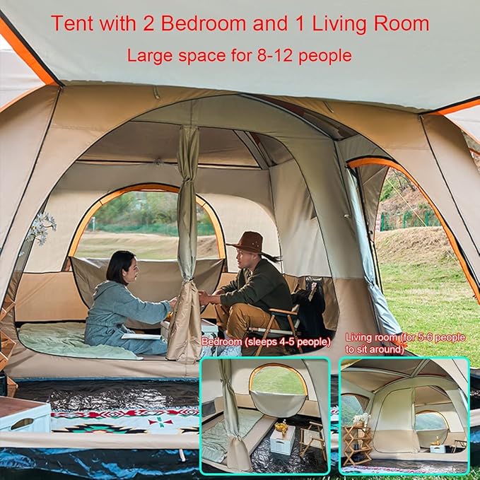 GeRRiT Large 8-12 Person Camping Tents for Family,Waterproof Tent Sun Shelter,Portable Dome Tent Backpacking Tent for Outdoor Indoor,Family Party Tents