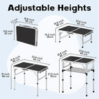 Small Folding Table, Aluminum 24" x 16" Adjustable Height Max 27.5" Folding Camping Table with Carrying Handle, Lightweight, Portable Camp Table for Outdoor Indoor Picnic Beach, Black