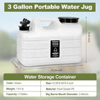 3 Gallon Water Jug, Portable Camping Water Jug BPA Free, Leak-Proof Water Storage Containers for Camping, Emergency Water Storage for Outdoor Hiking Picnic, White